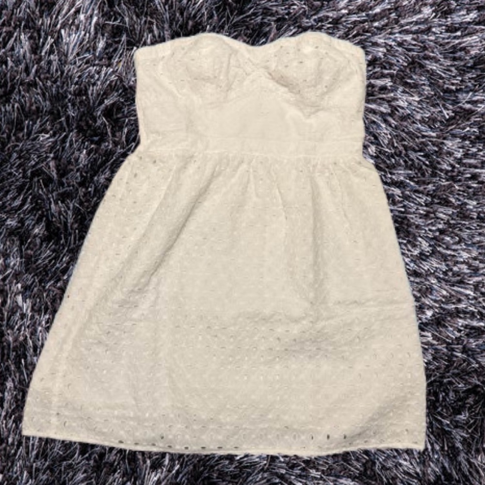 American Eagle Outfitters White Eyelet Strapless Mini Dress, White, size 12